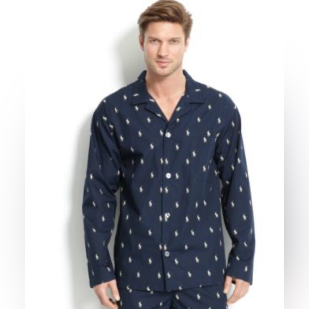 NWOT Polo by Ralph Lauren Navy Pajama Set with Repeat Logo Top XL bottom 2XL - Picture 1 of 12